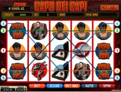 Main game board featuring five reels and 5 paylines with a $4,000 max payout