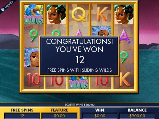 Player is awarded 12 free spins with sliding wilds.
