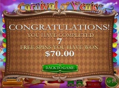after 7 free spins a $70 pay out was awarded