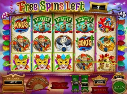 three of a kind triggers a $120 big win and three scatter symbols triggers more free spins