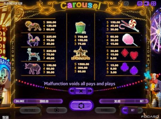 Slot game symbols paytable