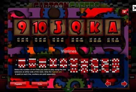 Slot game symbols paytable and payline diagrams