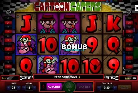 Three Free Spins symbols triggers five free spins