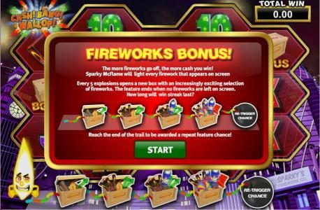 Fireworks Bonus. The more fireworks go off, the more cash you win!