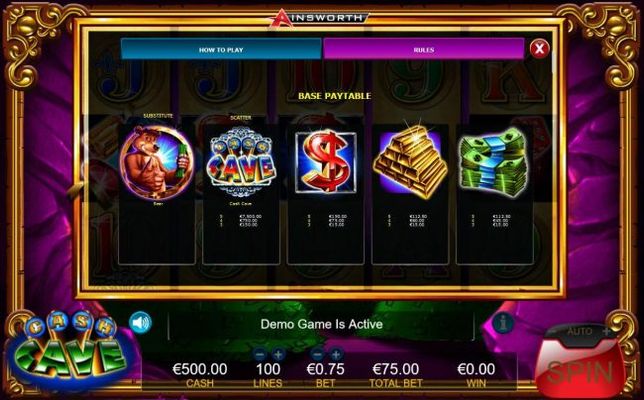 Slot game symbols base paytable.