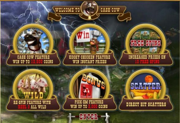 Game features include: Win up to 12500 coins, Win Instant Prizes, Free Spins, Wilds, Bonus and Scatters.
