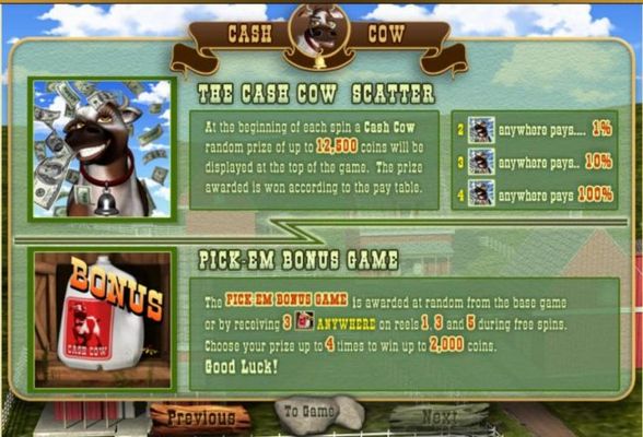 The Cash Cow Scatter and Pick-Em Bonus Game