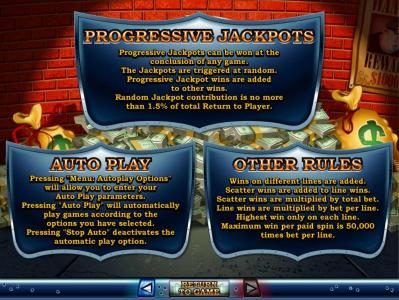 Progressive Jackopts, Auto Play and Other Rules.