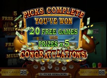 20 Free Games with an 5x multiplier are awarded.