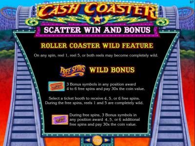 Roller Coaster Wild feature. and Free Spins Wild Bonus game rules.