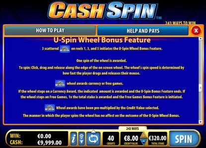 u-spin wheel bonus feature rules