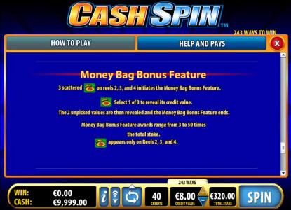 money bag bonus feature rules