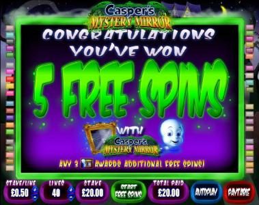 5 free spins awarded