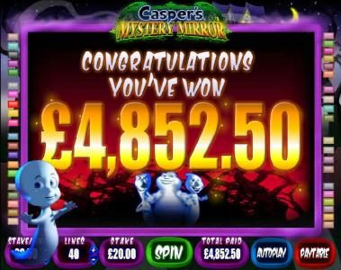 a $4,852 big win paid out during the free spins feature