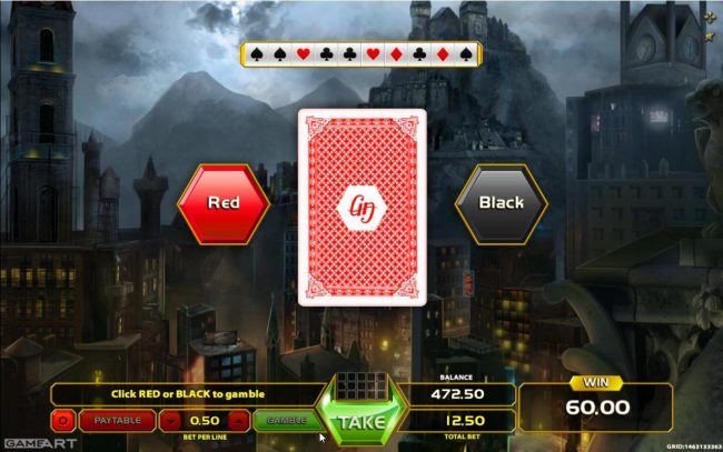 Gamble Feature - To gamble any win press Gamble then select Red or Black.