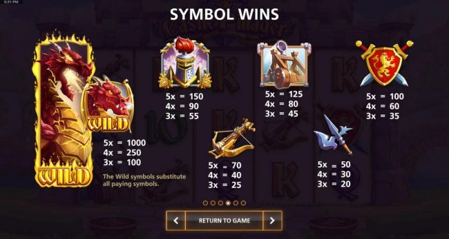 High value slot game symbols paytable.