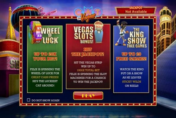 Game features include: Wheel of Luck, Vegas Slots Bonus and the King Show Free Games