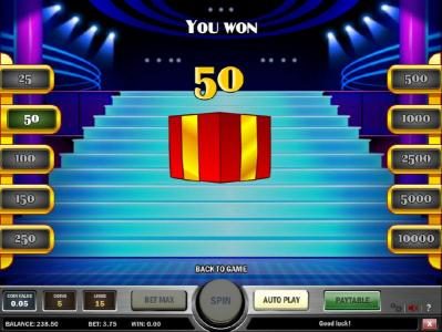 prize award was 50 coins