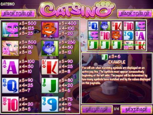 Slot game symbols paytable