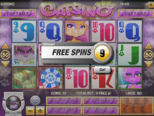 9 free spins awarded.