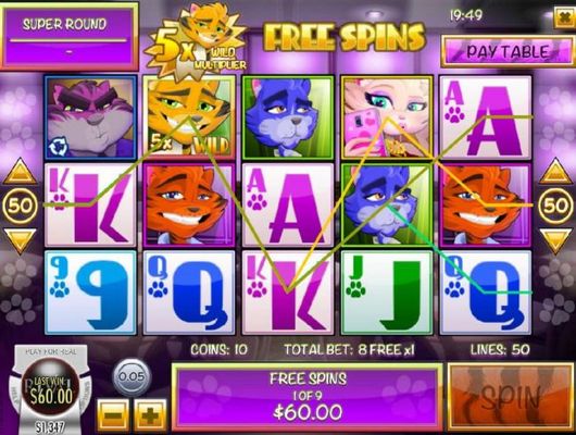 Multiple winning paylines triggered during the Free Spins feature.