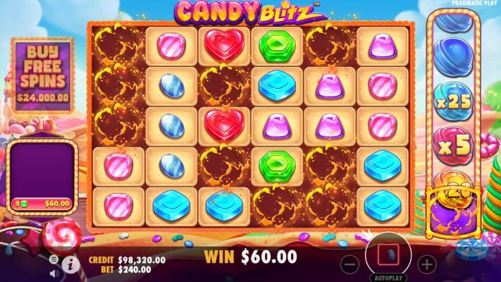 Candy Blitz :: Winning symbol combinations are removed and new symbols drop in place