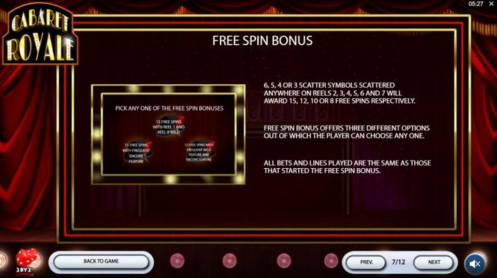 Cabaret Royale :: Free Spins Rules