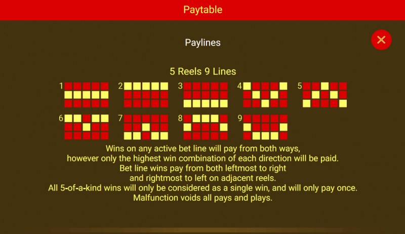 Paylines 1-9