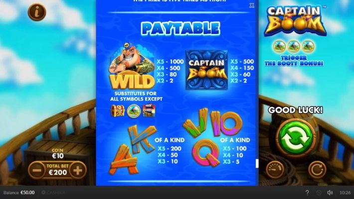Captain Boom :: Paytable