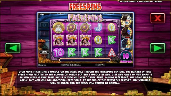 Captain Cashfall's Treasures of the Deep :: Free Spins Rules