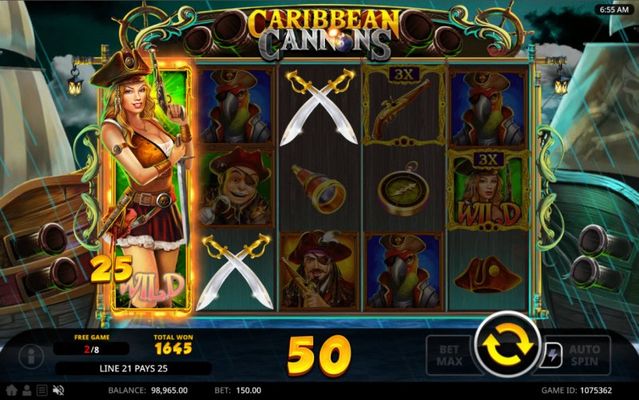 Caribbean Cannons :: A three of a kind win