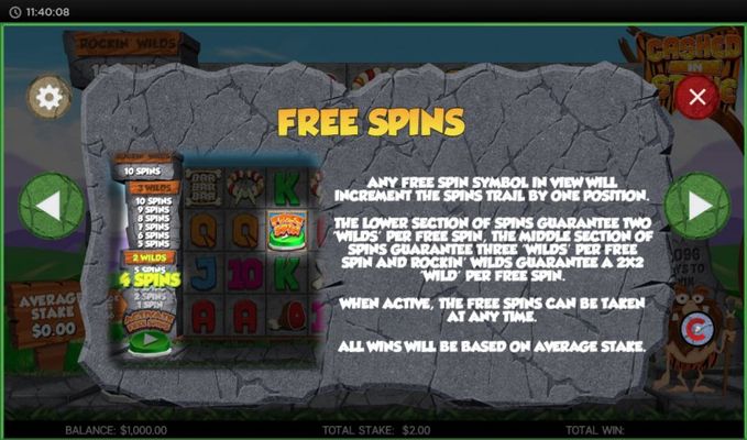 Cashed in Stone :: Free Spins Rules
