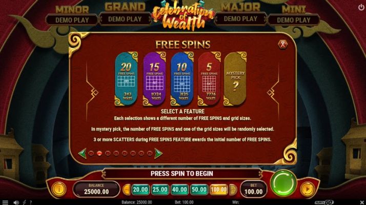 Celebration of Wealth :: Free Spins Rules