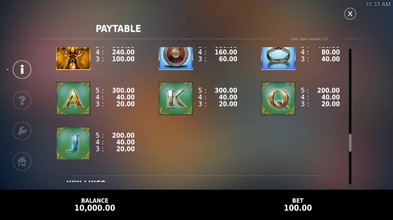 Paytable - Low Value Symbols