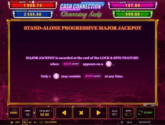 Charming Lady Cash Connection :: Jackpot Rules