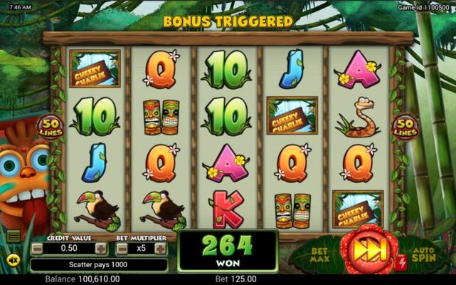 Cheeky Charlie :: Scatter symbols triggers the free spins bonus feature