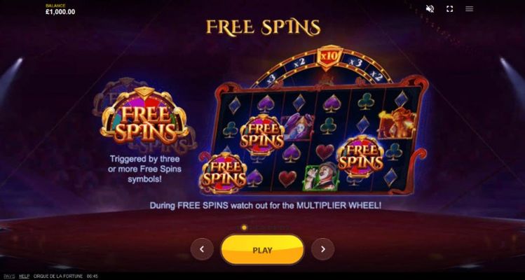 Cirque de la Fortune :: Free Spins Rules