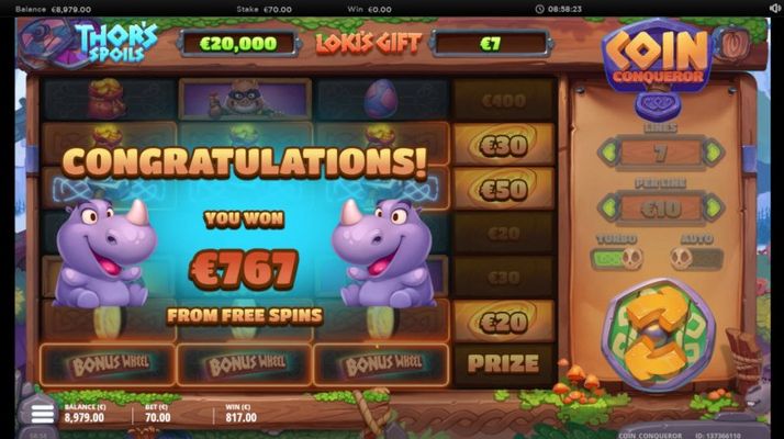 Total free spins payout