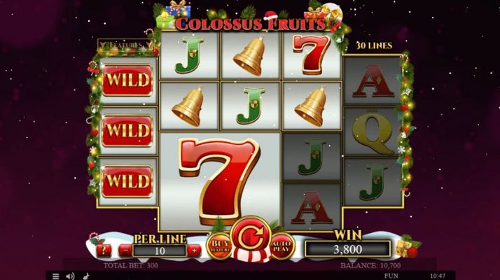 Colossus Fruits Christmas Edition :: Stacked wilds trigger multiple winning lines