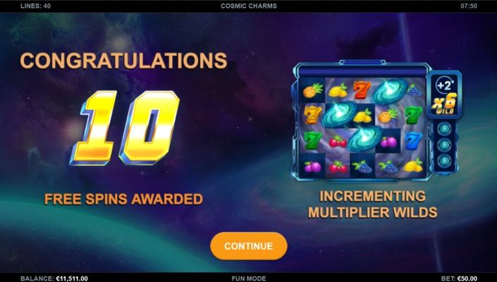 10 free spins awarded