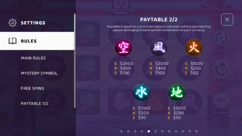 Cosmic Elements :: Paytable - Low Value Symbols