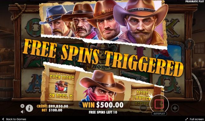 10 free spins awarded