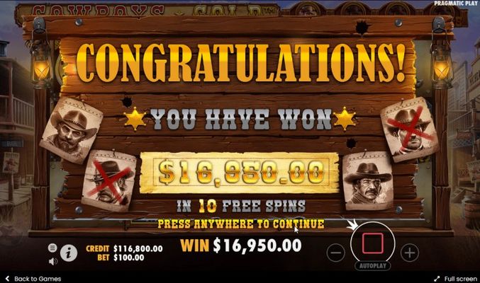 Cowboys Gold :: Total Free Spins Payout