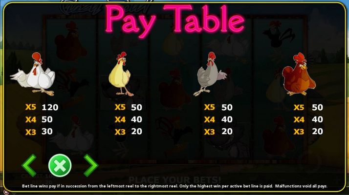 Crazy Fowl :: Paytable - Low Value Symbols