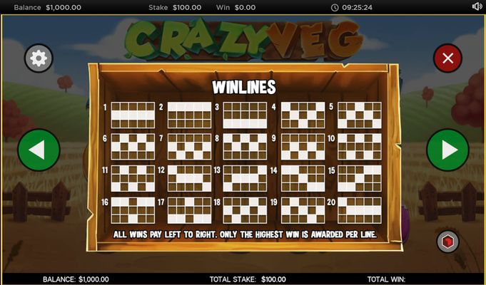 Crazy Veg :: Paylines 1-20