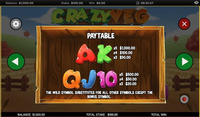 Crazy Veg :: Paytable - Low Value Symbols
