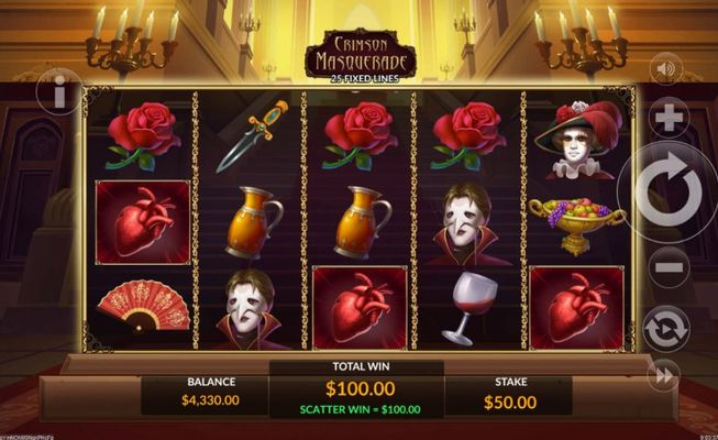 Crimson Masquerade :: Scatter symbols triggers the free spins feature