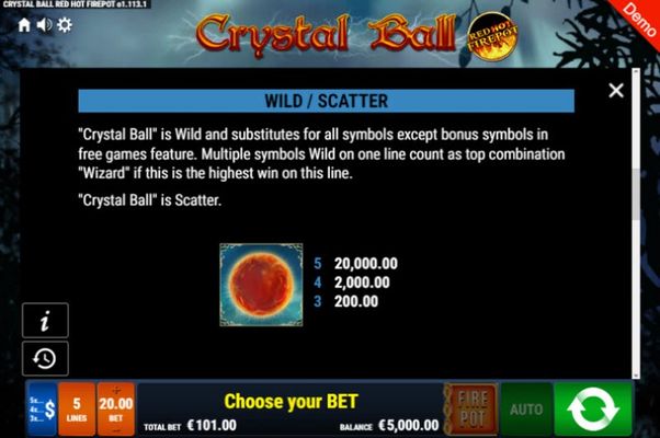Crystal Ball Red Hot Fire Pot :: Wild and Scatter Rules