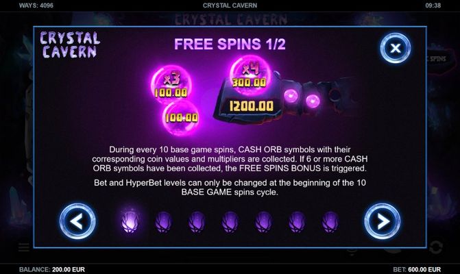 Crystal Cavern :: Free Spins Rules