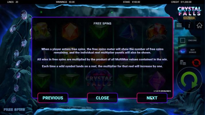 Crystal Falls :: Free Spin Feature Rules